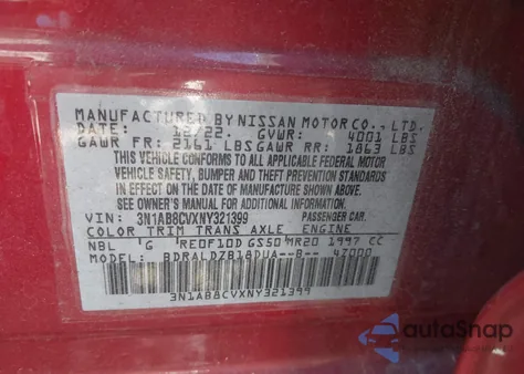 2022 Nissan Sentra Sv Xtronic Cvt из США, поврежденный, VIN 3N1AB8CVXNY321399